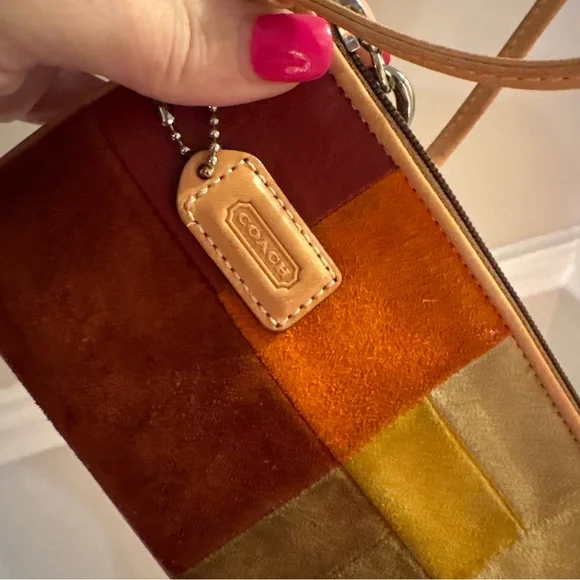 VINTAGE Coach Patchwork Suede Wristlet in Brown, Orange & Gold - Picture 1 of 15